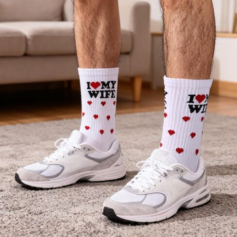 جوارب Mikovivi للزوج، من القطن الناعم I Love My Wife Socks، هدايا رائعة للزوج من الزوجة، الذكرى السنوية للزفاف، عيد الميلاد، عيد الميلاد، العريس، هدية دافئة (أبيض) in Saudi Arabia