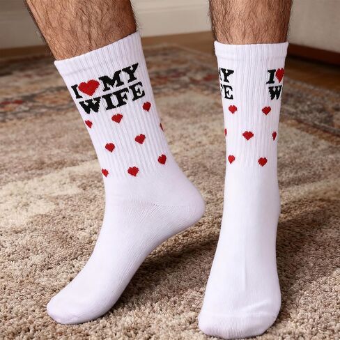 جوارب Mikovivi للزوج، من القطن الناعم I Love My Wife Socks، هدايا رائعة للزوج من الزوجة، الذكرى السنوية للزفاف، عيد الميلاد، عيد الميلاد، العريس، هدية دافئة (أبيض) in Saudi Arabia