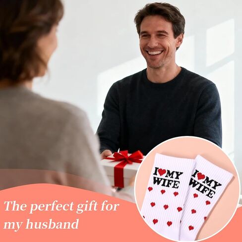 جوارب Mikovivi للزوج، من القطن الناعم I Love My Wife Socks، هدايا رائعة للزوج من الزوجة، الذكرى السنوية للزفاف، عيد الميلاد، عيد الميلاد، العريس، هدية دافئة (أبيض) in Saudi Arabia