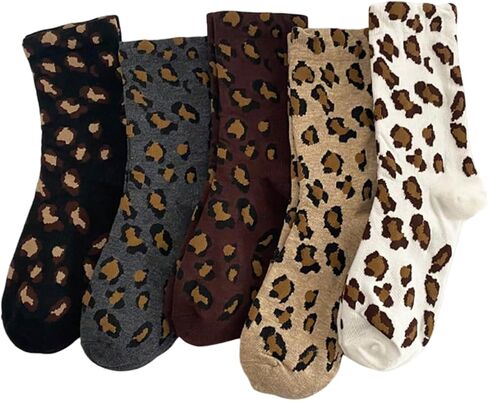 Milumia Women's 5 Pairs Leopard Print Crew Sock Funky Novelty Solf Mid Calf Socks in Saudi Arabia