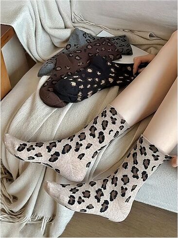 Milumia Women's 5 Pairs Leopard Print Crew Sock Funky Novelty Solf Mid Calf Socks in Saudi Arabia