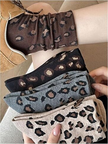 Milumia Women's 5 Pairs Leopard Print Crew Sock Funky Novelty Solf Mid Calf Socks in Saudi Arabia