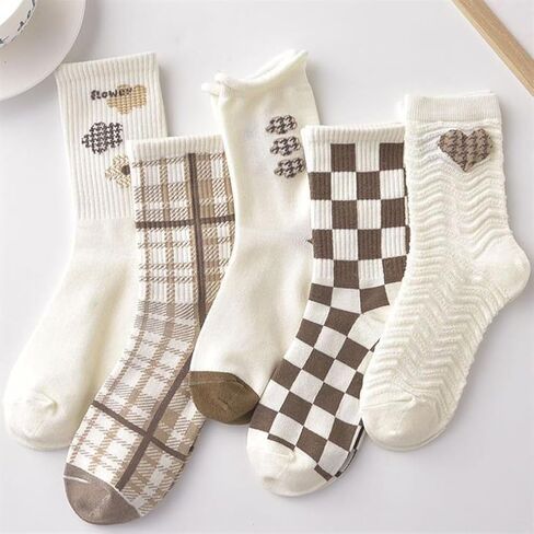 Crew Socks for Women Cotton Cute Fancy Novelty Dress Autumn Tube Retro Breathable Ankle Socks 5 Pack in Saudi Arabia