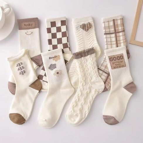 Crew Socks for Women Cotton Cute Fancy Novelty Dress Autumn Tube Retro Breathable Ankle Socks 5 Pack in Saudi Arabia