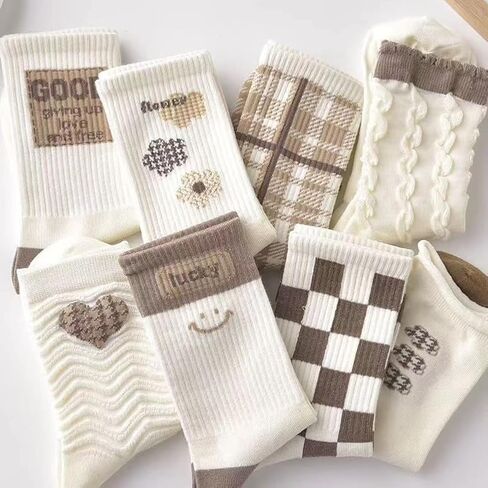Crew Socks for Women Cotton Cute Fancy Novelty Dress Autumn Tube Retro Breathable Ankle Socks 5 Pack in Saudi Arabia