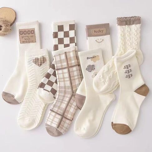 Crew Socks for Women Cotton Cute Fancy Novelty Dress Autumn Tube Retro Breathable Ankle Socks 5 Pack in Saudi Arabia