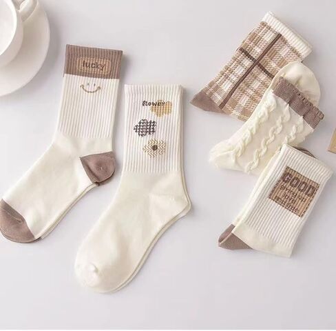 Crew Socks for Women Cotton Cute Fancy Novelty Dress Autumn Tube Retro Breathable Ankle Socks 5 Pack in Saudi Arabia