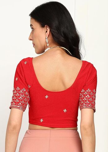 Stretchable Blouse for Women – Fits Bust 26" Relaxed to 34" Stretched,Polyester Spandex Crepe,Embroidered, Comfortable Fit in Saudi Arabia