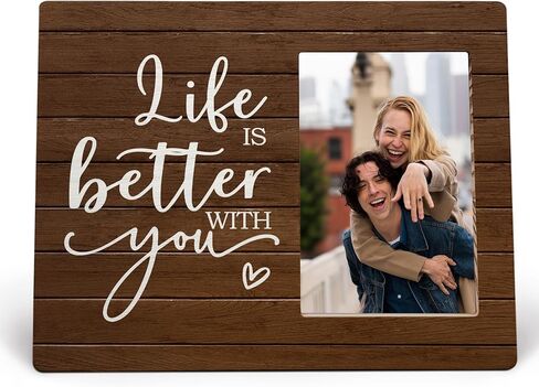 MAQIKA Wedding Picture Frame, Couples Picture Frames, Love Wedding Valentines Gifts, Engagement Gifts for Couples Newly Engaged, Life is Better with You Wood Photo Frame for 4x6 Photos in Saudi Arabia