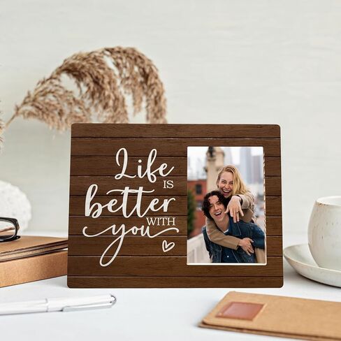 MAQIKA Wedding Picture Frame, Couples Picture Frames, Love Wedding Valentines Gifts, Engagement Gifts for Couples Newly Engaged, Life is Better with You Wood Photo Frame for 4x6 Photos in Saudi Arabia