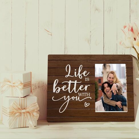 MAQIKA Wedding Picture Frame, Couples Picture Frames, Love Wedding Valentines Gifts, Engagement Gifts for Couples Newly Engaged, Life is Better with You Wood Photo Frame for 4x6 Photos in Saudi Arabia