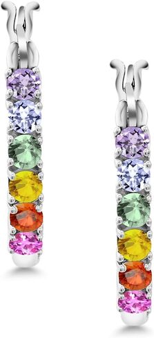 أقراط دائرية من الفضة الإسترلينية 925 من Gem Stone King متعددة الألوان من الياقوت للنساء (1.56 قيراط، 22 مم = قطر 0.85 بوصة) in Saudi Arabia
