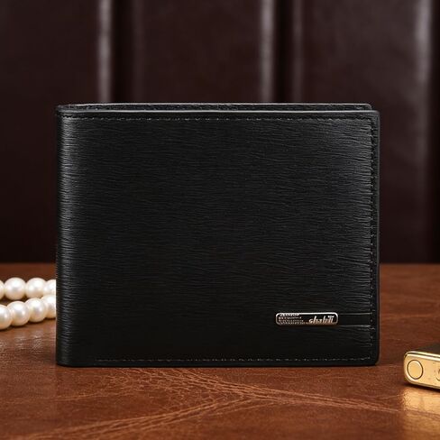 Men's Foldable Short Leather Wallet, Streamlined Essential Wallet (Black) in Saudi Arabia