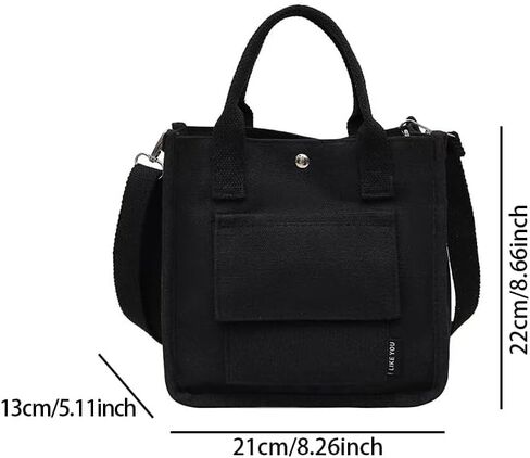 Canvas Tote Bag for Women, Casual Crossbody Shoulder Handbag with Multi-Pocket and Detachable Shoulder Strap, Durable Material, Black in Saudi Arabia