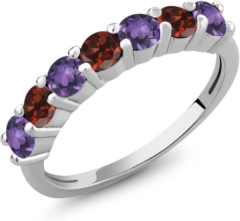 Gem Stone King 1.20 Ct Round Purple Amethyst Red Garnet 925 Sterling Silver Ring in Saudi Arabia
