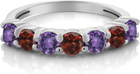 Gem Stone King 1.20 Ct Round Purple Amethyst Red Garnet 925 Sterling Silver Ring in Saudi Arabia