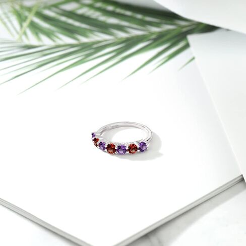 Gem Stone King 1.20 Ct Round Purple Amethyst Red Garnet 925 Sterling Silver Ring in Saudi Arabia