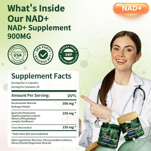 Liposomal Nicotinamide Riboside 900mg, NAD Supplements for Women, NAD Resveratrol Supplement, Quercetin, High Purity NMN Supplement Alternative for Anti-Aging, Energy, Focus(80 Capsules) in Saudi Arabia