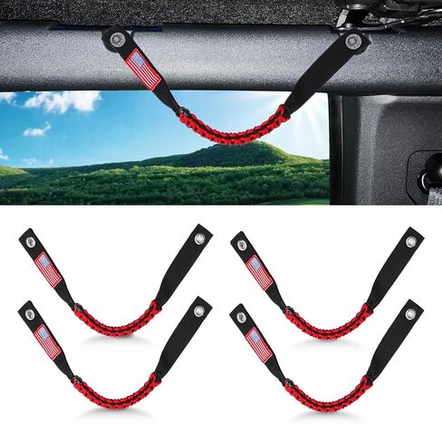 Jimen for Bronco Grab Handle, 4 Pack Front and Rear Roll Bar Grip Handles Compatible with Ford Bronco 2021-2023, American Flag (Black) in Saudi Arabia