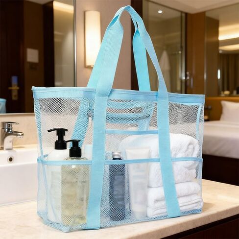 Large Mesh Beach Bag - Sandproof Foldable Lightweight Swim Tote, Oversized Family Pool Boat Bag with Zipper & Pockets in Saudi Arabia
