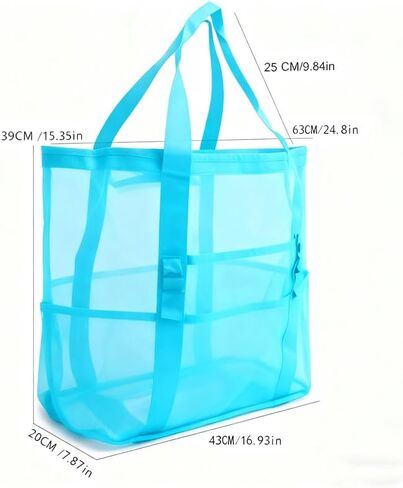 Large Mesh Beach Bag - Sandproof Foldable Lightweight Swim Tote, Oversized Family Pool Boat Bag with Zipper & Pockets in Saudi Arabia