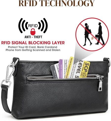 حقائب كروس جلدية من S-ZONE للنساء محفظة صغيرة RFID مع فتحات بطاقة محفظة كتف مصممة بحزام قابل للتعديل in Kuwait