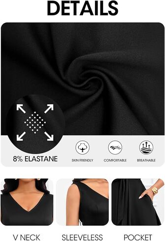 Nmoder Midi Dresses for Women, Sleeveless V Neck Cocktail Dress with Belt Retro Vintage Wedding Guest Dress with Pockets in Saudi Arabia