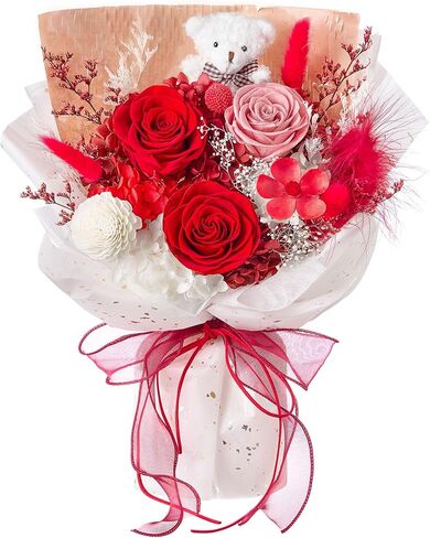 Forever Flower Bouquet Flowers for Delivery Prime Preserved Roses with Bear Gift Box for Wife Women Mother Day Anniversary Birthday in Saudi Arabia