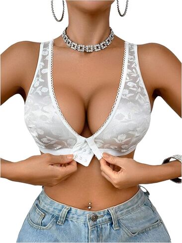 SOLY HUX Bras for Women Front Closure Wireless Bra Floral Print V Neck Comfortable Bralette in Saudi Arabia