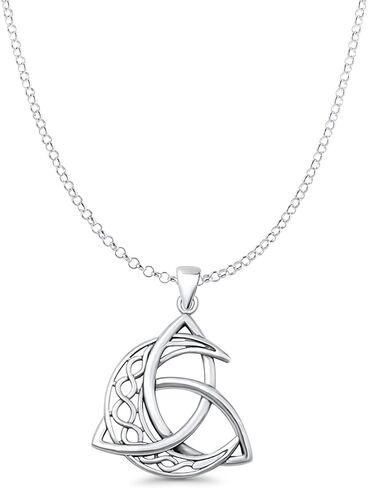 OMRANII Triquetra & Celtic Moon Pendant 1.8mm Rolo Chain Necklace Oxidized Nature Inspired Twisted Vintage Style Silver Jewelry For Women 925 Sterling Silver 26.6mm Pendant Gift For Her in Saudi Arabia