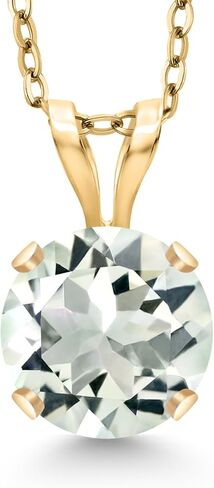 Gem Stone King 14K Yellow Gold Green Prasiolite Pendant Necklace for Women | 0.80 Cttw | Gemstone Birthstone | Round 6MM | With 18 Inch Silver Chain in Saudi Arabia