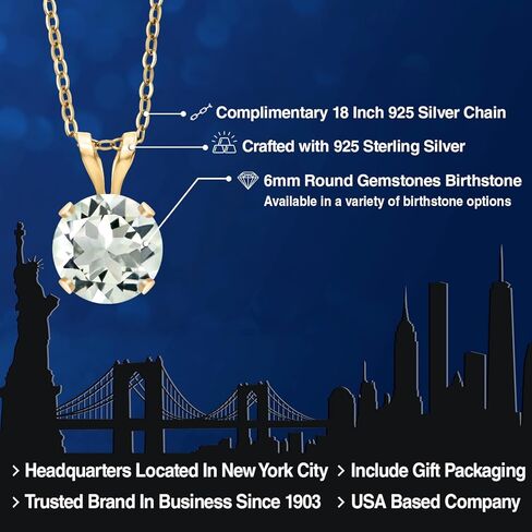 Gem Stone King 14K Yellow Gold Green Prasiolite Pendant Necklace for Women | 0.80 Cttw | Gemstone Birthstone | Round 6MM | With 18 Inch Silver Chain in Saudi Arabia
