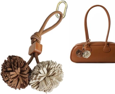 Personalized leather tassels ball cherry cute bag charm women backpack keychains clip tote bag charms for handbags in Saudi Arabia