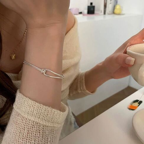Gold Silver Knot Bracelets for Women Love Matching Infinity Bracelets for Friendship Dainty Snake Hand Chain Adjustable Bracelets for Women Best Friend Stainless Steel Bracelets in Saudi Arabia