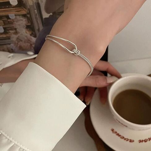 Gold Silver Knot Bracelets for Women Love Matching Infinity Bracelets for Friendship Dainty Snake Hand Chain Adjustable Bracelets for Women Best Friend Stainless Steel Bracelets in Saudi Arabia