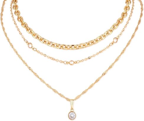 Mikovivi 3pcs Gold Stacking Necklaces Set, Trendy Stackable Non Tarnish Gold Pendant Choker Necklace Set for Women Birthday Valentine Graduation Jewelry Gift in Saudi Arabia
