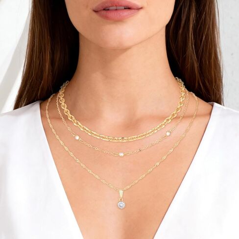 Mikovivi 3pcs Gold Stacking Necklaces Set, Trendy Stackable Non Tarnish Gold Pendant Choker Necklace Set for Women Birthday Valentine Graduation Jewelry Gift in Saudi Arabia