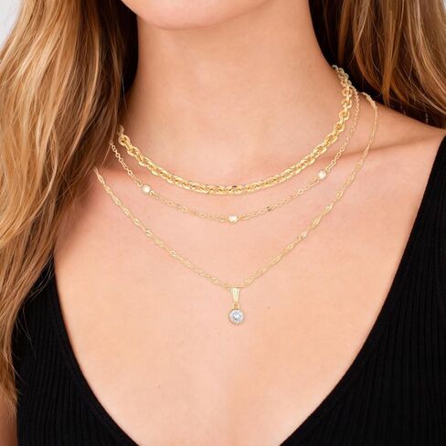 Mikovivi 3pcs Gold Stacking Necklaces Set, Trendy Stackable Non Tarnish Gold Pendant Choker Necklace Set for Women Birthday Valentine Graduation Jewelry Gift in Saudi Arabia