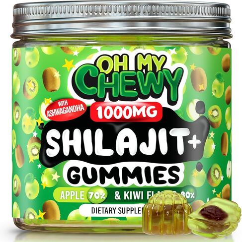 نقي الهيمالايا شيلاجيت غومينز - راتنجات عالية من الذهب - زيادة الطاقة - الدعم المناعي للرجال والنساء مع أشواجاندا وشاتافاري - 60 غومي - الخوخ والمانجو in Kuwait