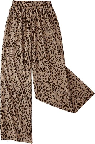 بنطلون نسائي من RoseSeek Y2K Cheetah واسع الساق بخصر مطاطي طويل مع جيوب in Kuwait