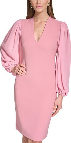 Vince Camuto Women's Chiffon Balloon Sleeve V-Neck Crepe Sheath Mini Dress in Kuwait