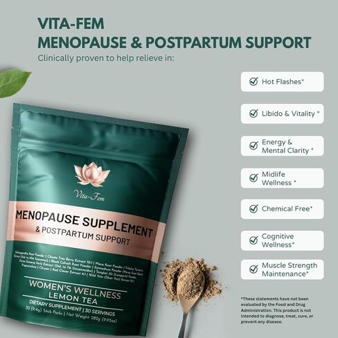 مكمل Vita-Fem لانقطاع الطمث للطاقة والتركيز والمزاج والنوم | المكونات المثبتة سريريًا توفر تخفيفًا لانقطاع الطمث والتعرق الليلي وتخفيف الوميض الساخن - 30 عبوة يومية in Saudi Arabia