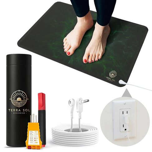 Terra Sol Luxury Grounding Mat for Feet, 24x16in Earthing Mat Grounding Pad for Pain Relief, Inflammation, Better Sleep - Includes 15 ft Cord, Conductivity Tester, Socket Tester for Safe Use in Saudi Arabia