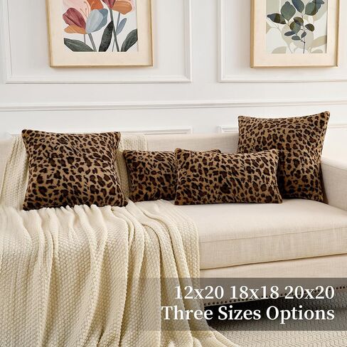 أغطية وسائد GALMAXS7 الفهد مقاس 18x18 من الفرو الصناعي، مجموعة من 2 أغطية وسائد على شكل أريكة الفهد، ديكور ناعم منفوش للمنزل وغرفة المعيشة وغرفة النوم in Kuwait