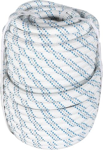 High Strength Braid Rope Nylon Pulling Rope Polyester Rope Multipurpose Bull Arborist Rigging 3/4 Inch x 150 Feet White Grey Blue in Kuwait