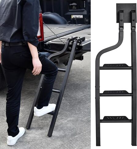 Universal 42" Dual-Side Rotatable Pickup Truck Tailgate Ladder, Foldable Heavy Duty Aluminum Truck Ladder Folding Tailgate Step Pickup Truck Accessories for F150/Ram 1500... in Kuwait