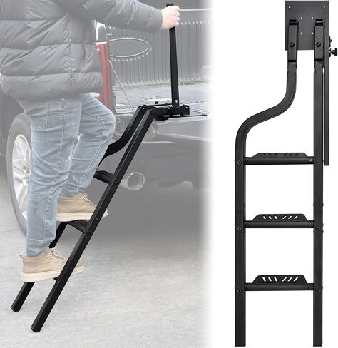 Universal 42" Dual-Side Rotatable Pickup Truck Tailgate Ladder, Foldable Heavy Duty Aluminum Truck Ladder Folding Tailgate Step Pickup Truck Accessories for F150/Ram 1500... in Kuwait