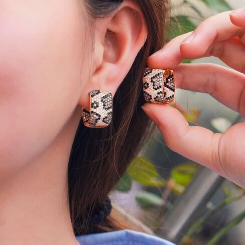 CWWZircons Shiny Micro Paved Cubic Zirconia Leopard Hoop Earrings For Women Two Tone Gold Plated Luxury Wedding Party Jewelry in Saudi Arabia