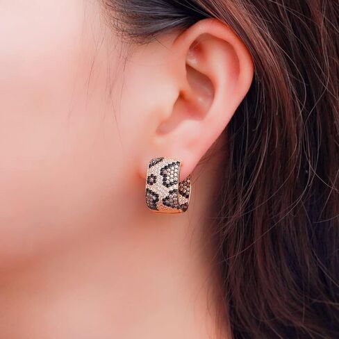 CWWZircons Shiny Micro Paved Cubic Zirconia Leopard Hoop Earrings For Women Two Tone Gold Plated Luxury Wedding Party Jewelry in Saudi Arabia