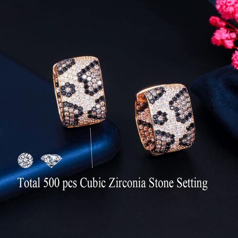 CWWZircons Shiny Micro Paved Cubic Zirconia Leopard Hoop Earrings For Women Two Tone Gold Plated Luxury Wedding Party Jewelry in Saudi Arabia